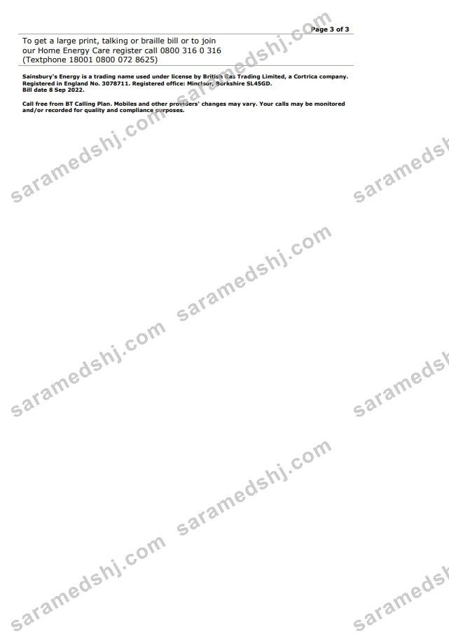 United Kingdom Sainsbury’s Energy (British Gas) bill, Word and PDF template, 3 pages 3